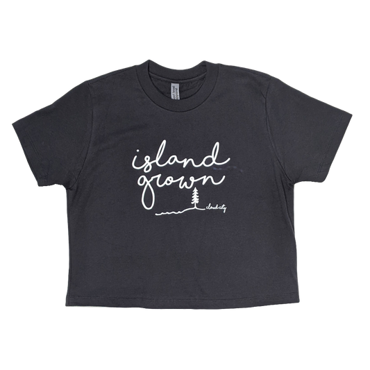 ISLAND GROWN SCRIPT BOXY CROP TEE