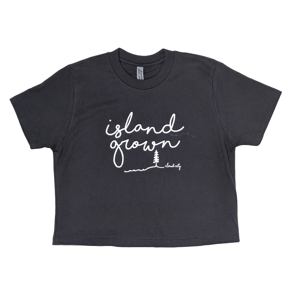 ISLAND GROWN SCRIPT BOXY CROP TEE